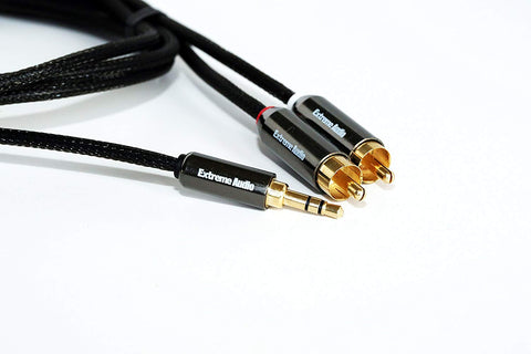 Extreme Audio Premium Quality Gold Plated 3.5mm Stereo to RCA Audio Connection Cable for High Resolution Audio Players, Headphone Amps, Smartphones, Wireless Headphones, and TV